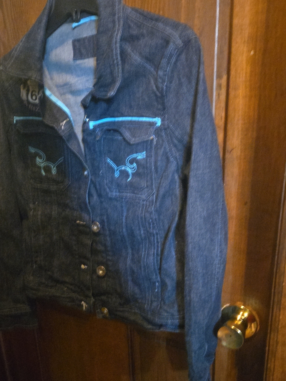 Route 66 Oatman Womens Denim Jacket with Teal Stitching